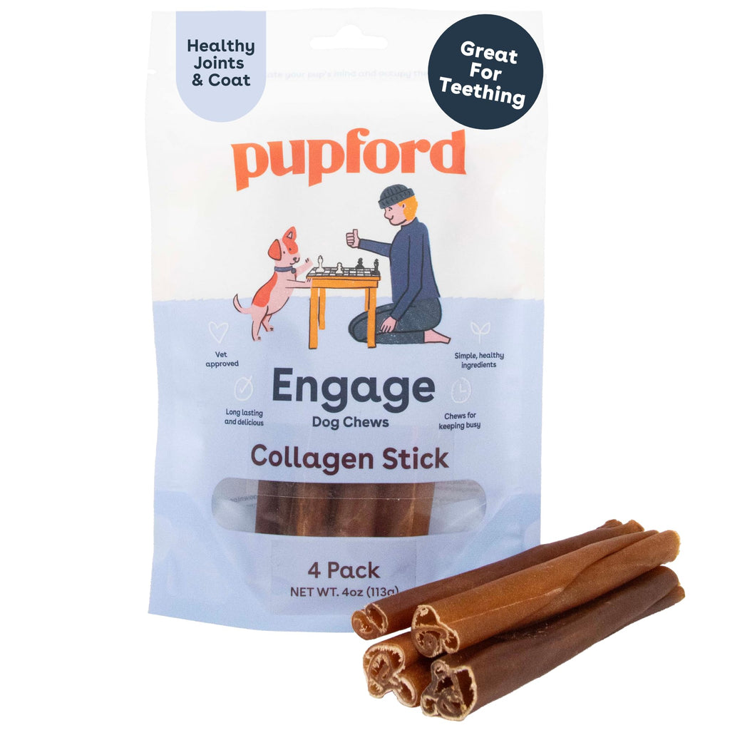 Pupford Collagen Stick Chews for Dogs & Puppies All Natural Healthy Bully Stick and Bone Alternative Treat (6" 4 Pack)